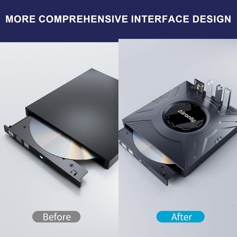 Alronly External CD/DVD Drive for Laptop/PC, USB 3.0 Type-C USB Portable Player for Computer CD DVD +/-RW Disk Drive CD Burner Writer Reader Compatible with Desktop Windows Apple (Multifunctional) - Image 3